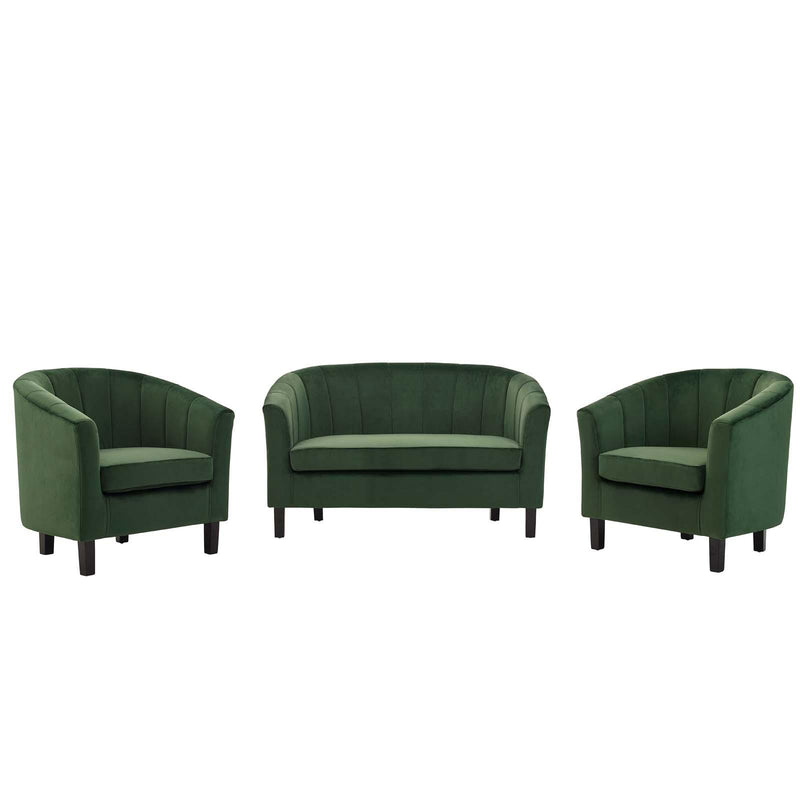 Prospect Channel Tufted 3 Piece Performance Velvet Set