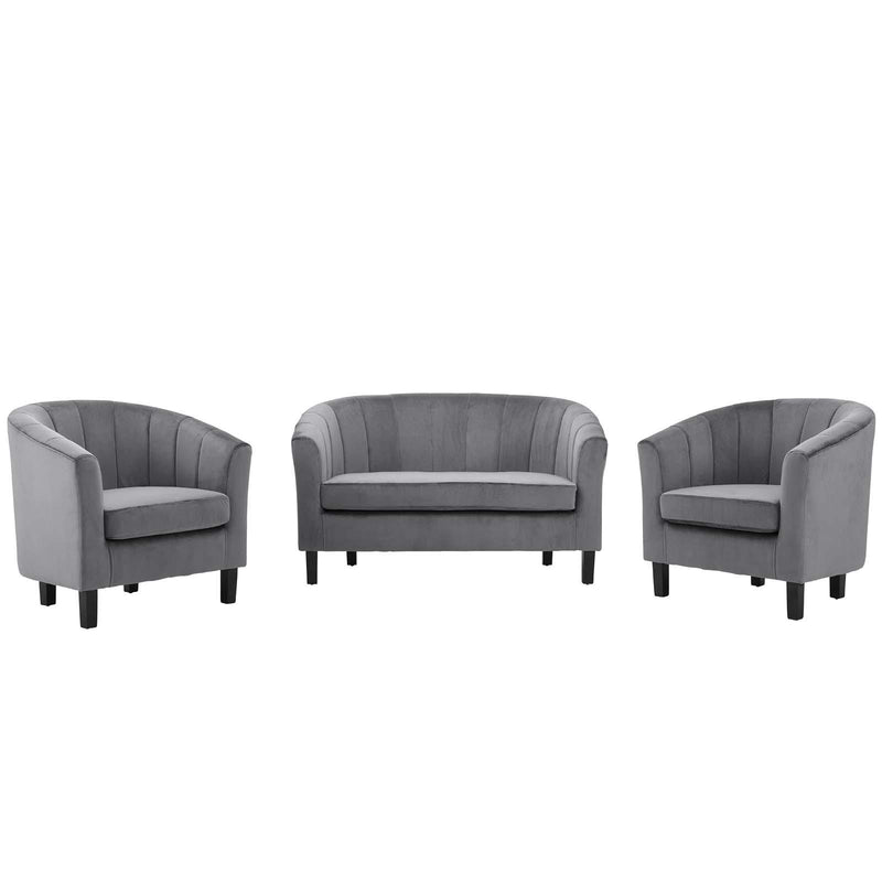 Prospect Channel Tufted 3 Piece Performance Velvet Set