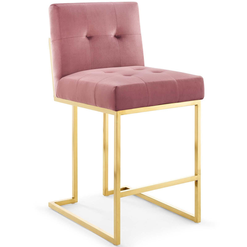 Privy Gold Stainless Steel Performance Velvet Counter Stool