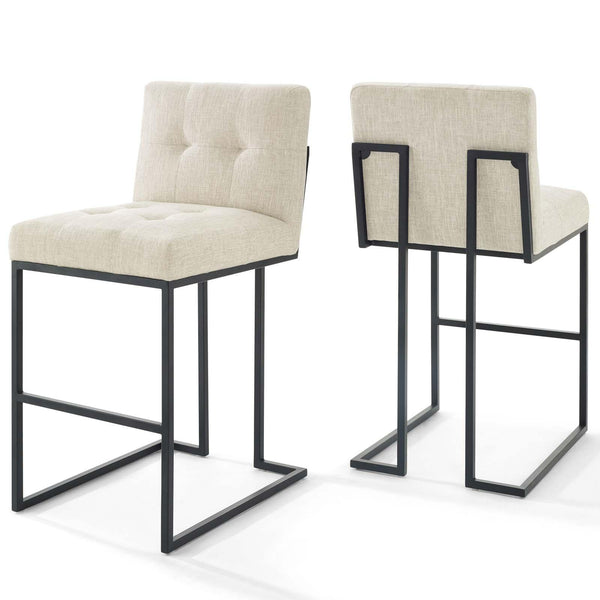 Privy Black Stainless Steel Upholstered Fabric Bar Stool Set of 2 image