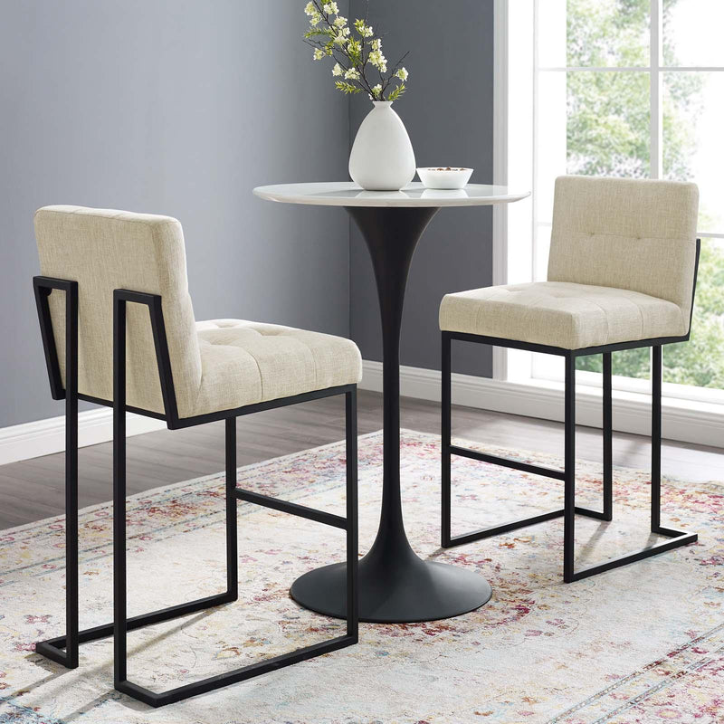 Privy Black Stainless Steel Upholstered Fabric Bar Stool Set of 2