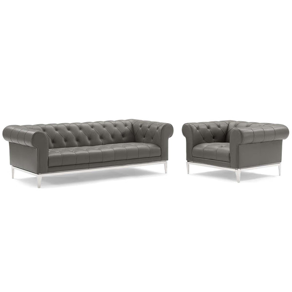 Idyll Tufted Upholstered Leather Sofa and Armchair Set image