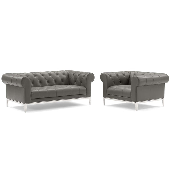 Idyll Tufted Upholstered Leather Loveseat and Armchair image