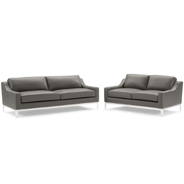 Harness Stainless Steel Base Leather Sofa and Loveseat Set image