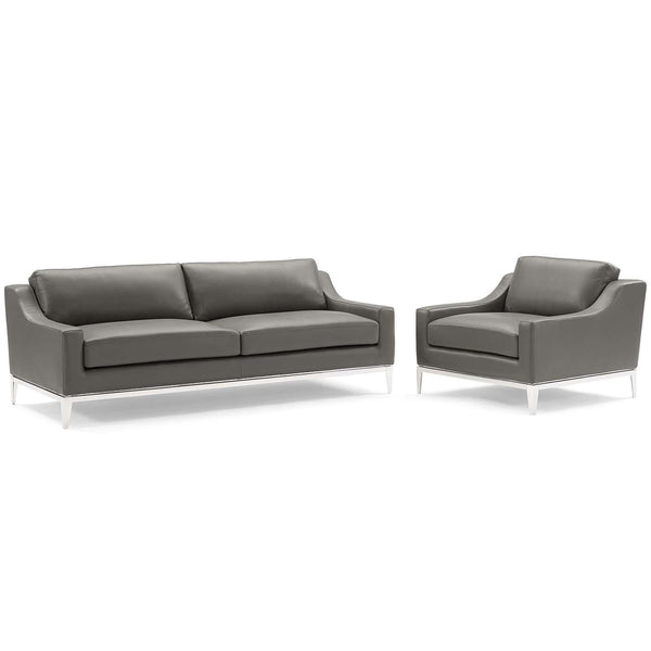 Harness Stainless Steel Base Leather Sofa & Armchair Set image