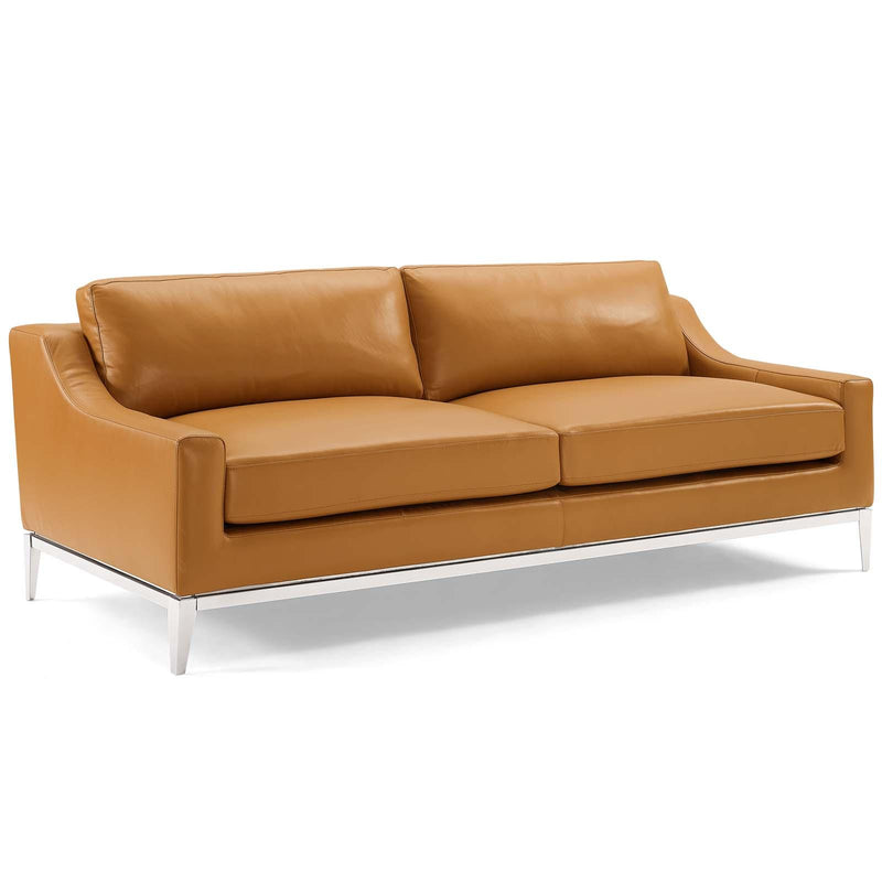 Harness Stainless Steel Base Leather Sofa and Loveseat Set