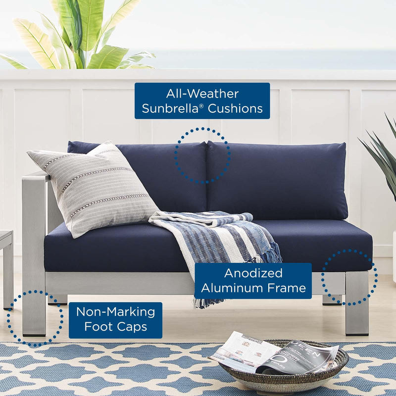 Shore Sunbrella� Fabric Aluminum Outdoor Patio Left-Arm Loveseat