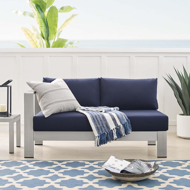 Shore Sunbrella� Fabric Aluminum Outdoor Patio Left-Arm Loveseat