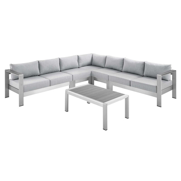 Shore Sunbrella� Fabric Outdoor Patio Aluminum 6 Piece Sectional Sofa Set