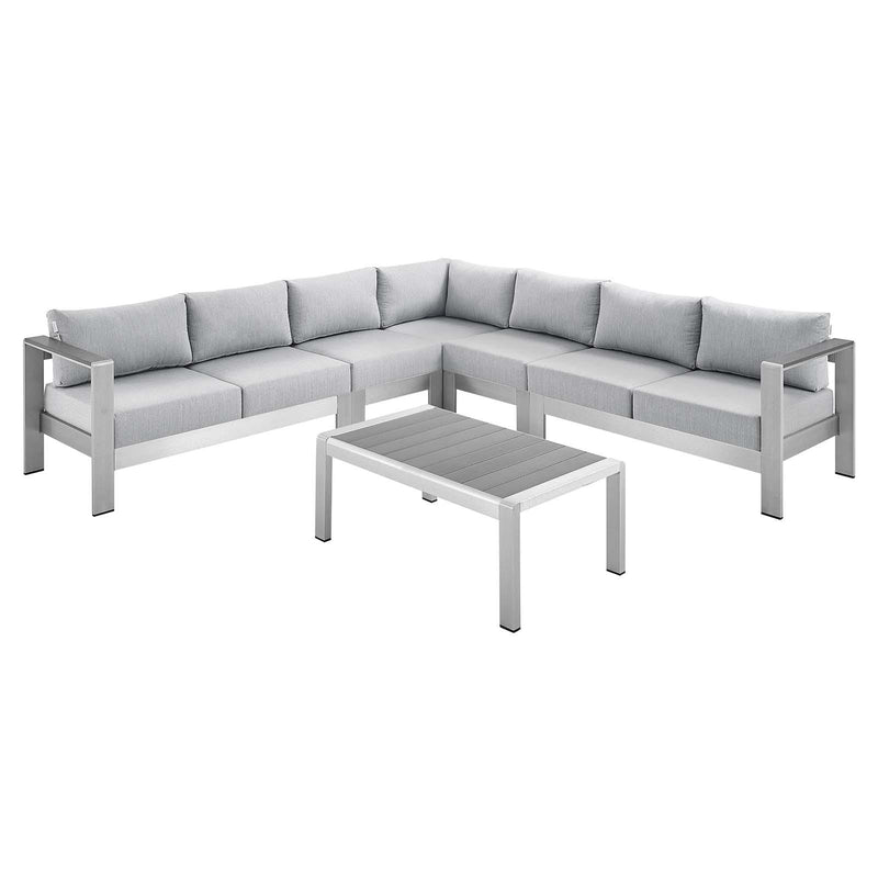 Shore Sunbrella� Fabric Outdoor Patio Aluminum 6 Piece Sectional Sofa Set