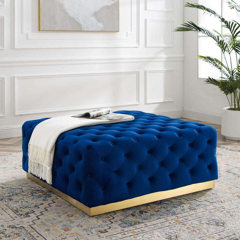 Ensconce Tufted Performance Velvet Square Ottoman