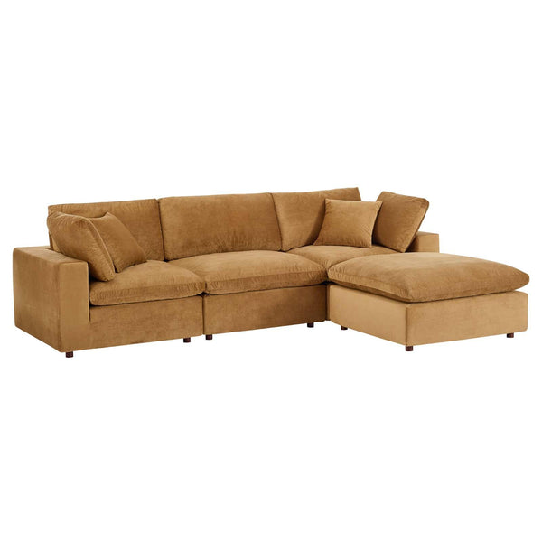 Commix Down Filled Overstuffed Performance Velvet 4-Piece Sectional Sofa image
