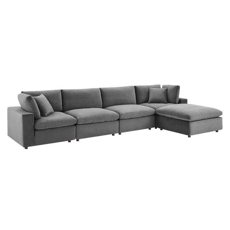 Commix Down Filled Overstuffed Performance Velvet 5-Piece Sectional Sofa