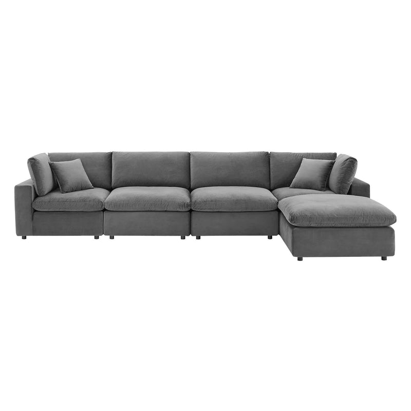 Commix Down Filled Overstuffed Performance Velvet 5-Piece Sectional Sofa