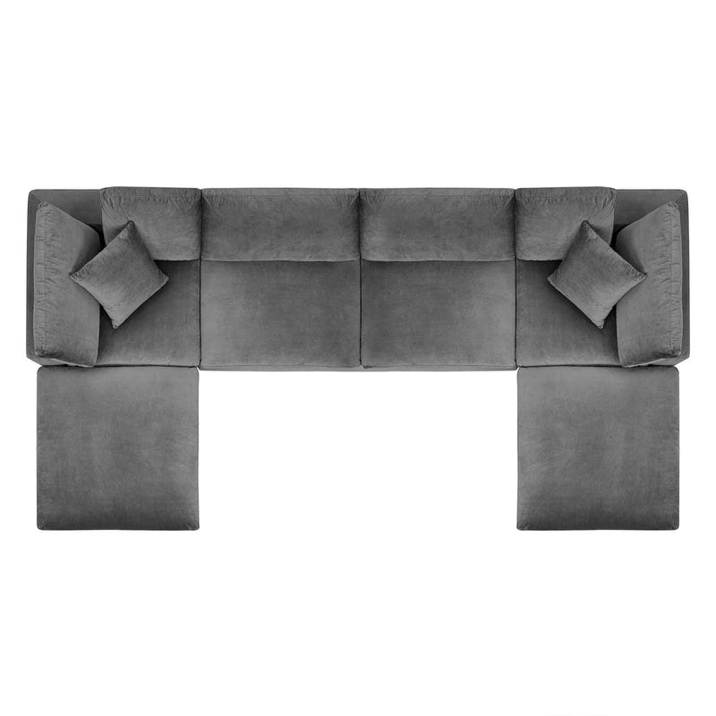 Commix Down Filled Overstuffed Performance Velvet 6-Piece Sectional Sofa