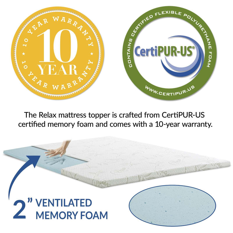 Relax King 2" Gel Memory Foam Mattress Topper