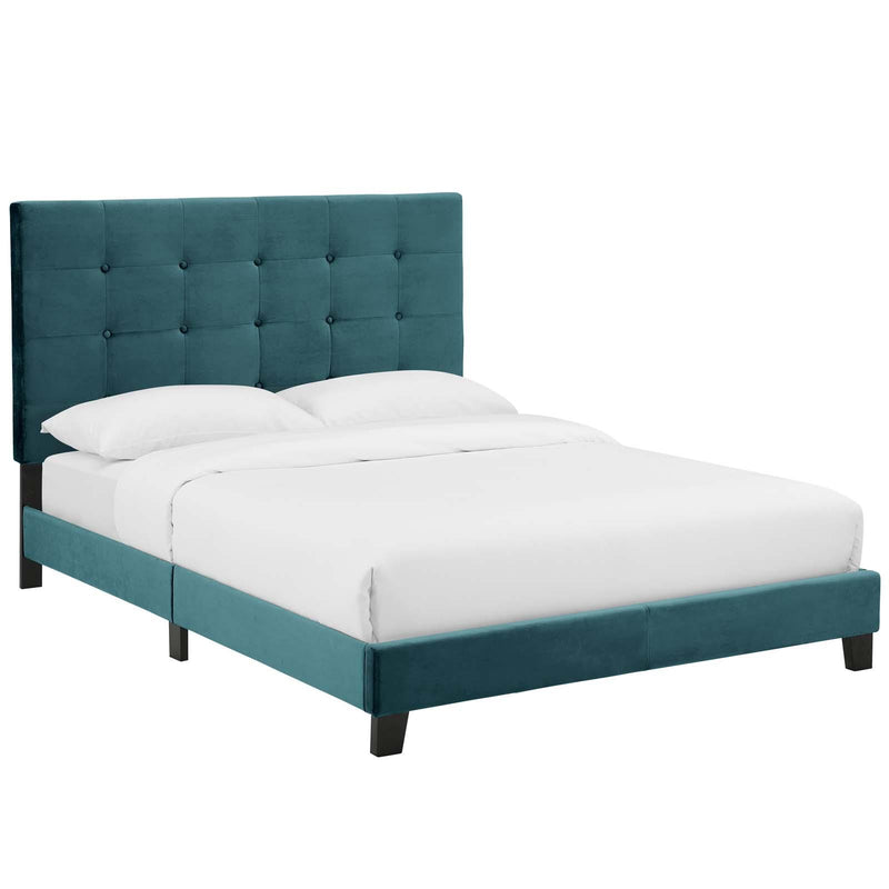 Melanie Twin Tufted Button Upholstered Performance Velvet Platform Bed