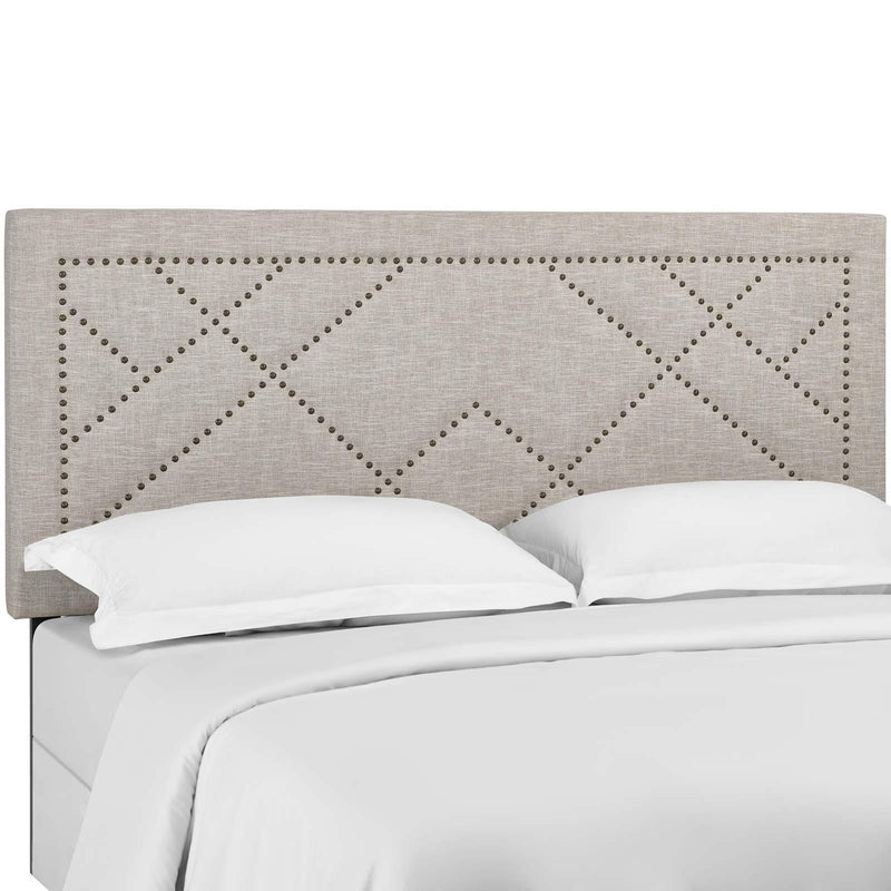 Reese Nailhead King and California King Upholstered Linen Fabric Headboard