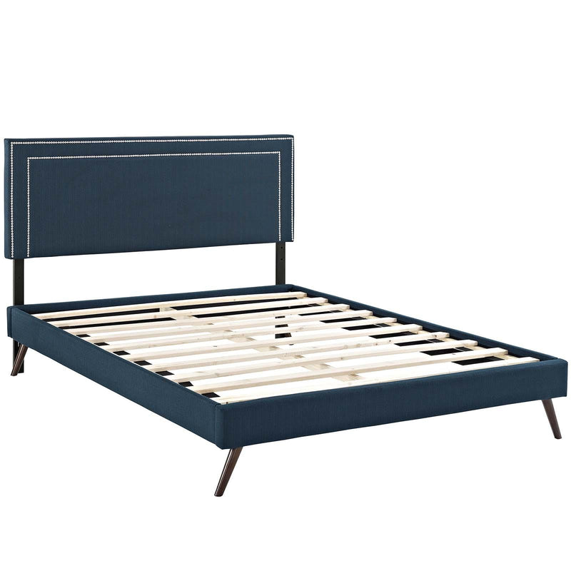 Virginia King Fabric Platform Bed with Round Splayed Legs