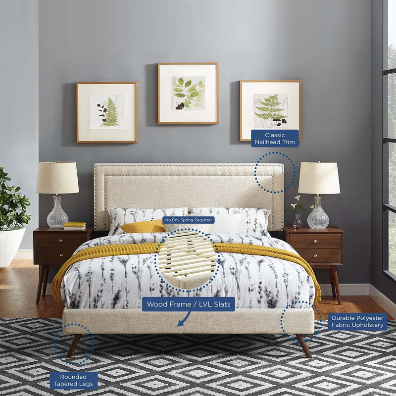 Virginia King Fabric Platform Bed with Round Splayed Legs