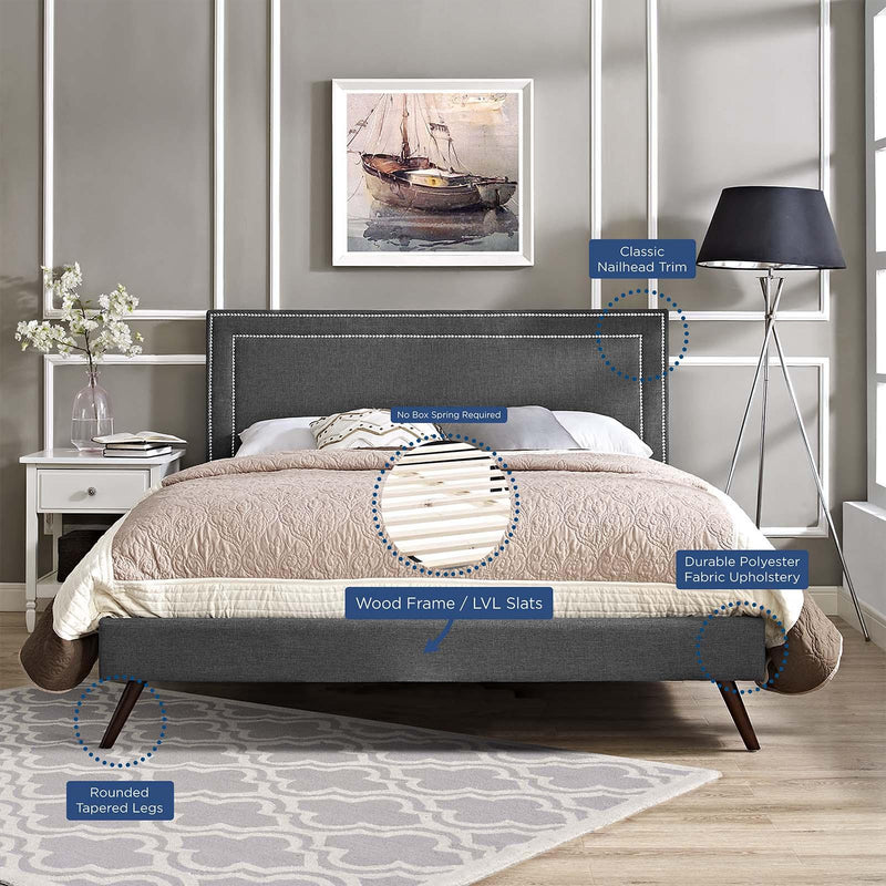 Virginia Full Fabric Platform Bed with Round Splayed Legs