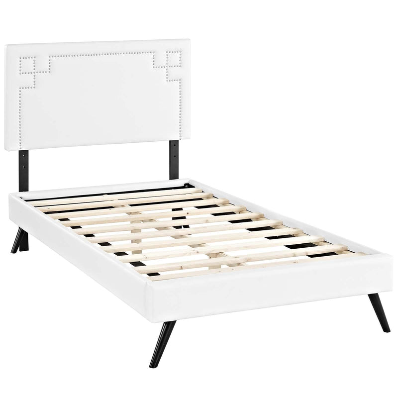 Ruthie Twin Vinyl Platform Bed with Round Splayed Legs