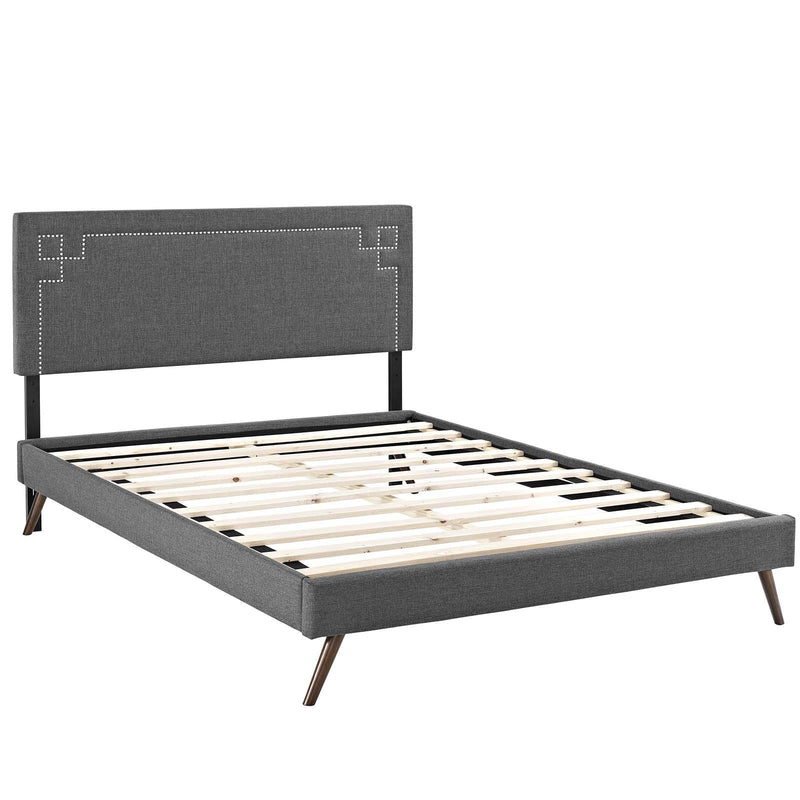 Ruthie King Fabric Platform Bed with Round Splayed Legs