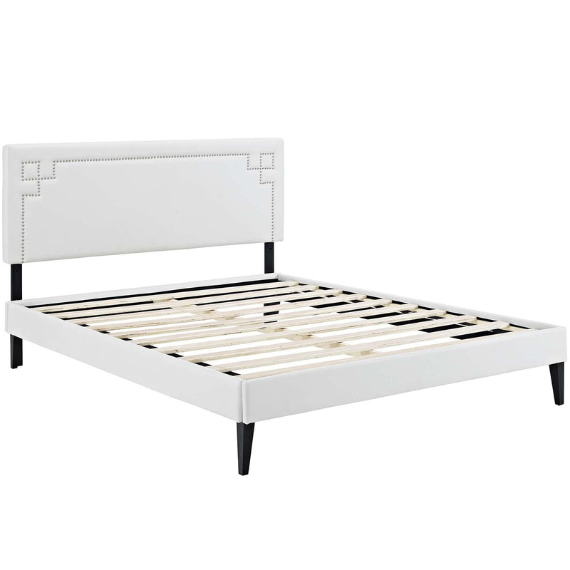 Ruthie Queen Vinyl Platform Bed with Squared Tapered Legs