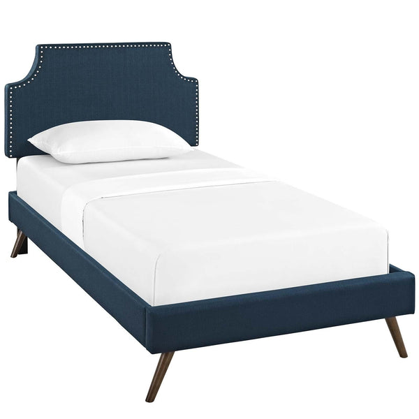 Corene Twin Fabric Platform Bed with Round Splayed Legs image