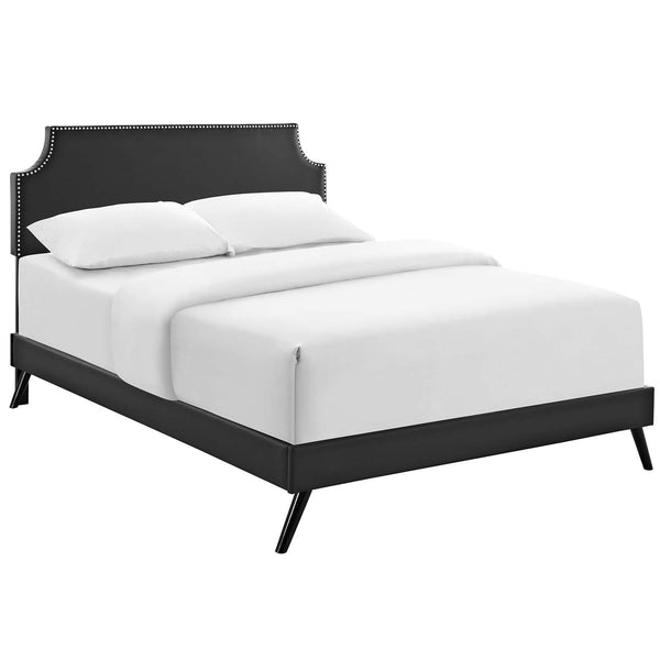 Corene Queen Vinyl Platform Bed with Round Splayed Legs image