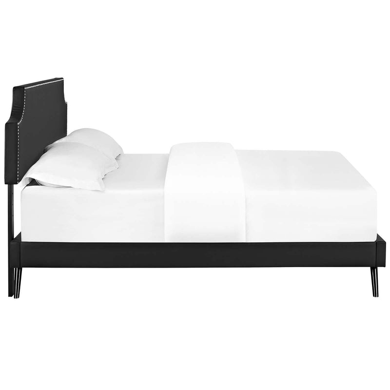 Corene Queen Vinyl Platform Bed with Round Splayed Legs