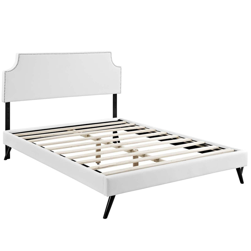 Corene Queen Vinyl Platform Bed with Round Splayed Legs