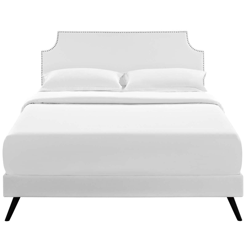 Corene Queen Vinyl Platform Bed with Round Splayed Legs