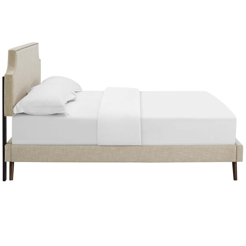 Corene Queen Fabric Platform Bed with Round Splayed Legs