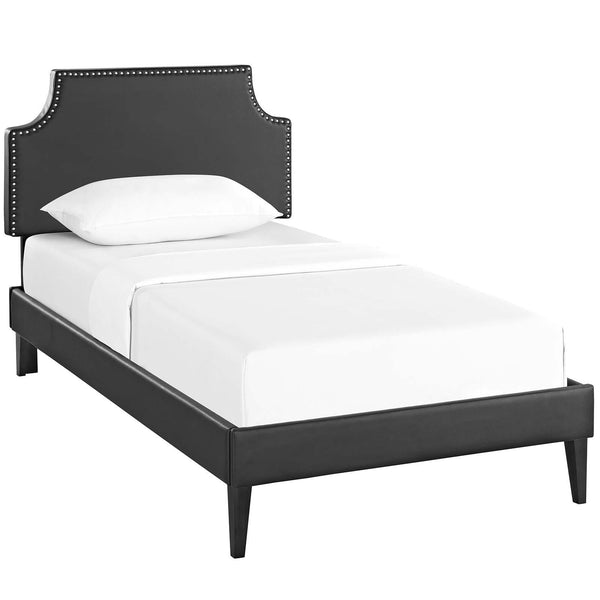 Corene Twin Vinyl Platform Bed with Squared Tapered Legs image