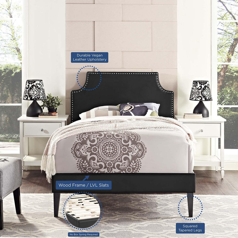 Corene Twin Vinyl Platform Bed with Squared Tapered Legs