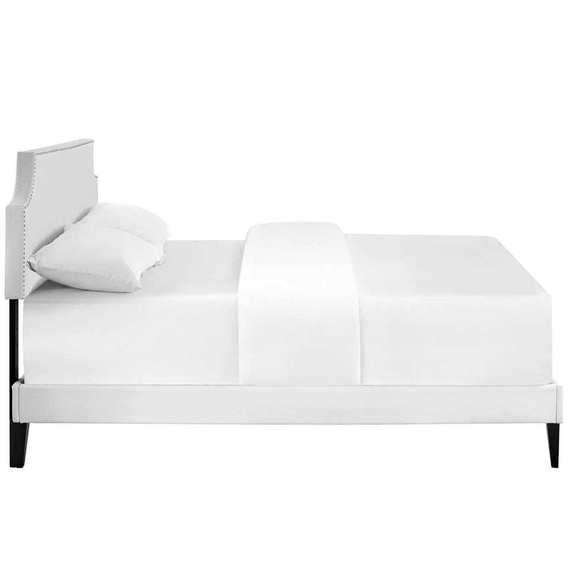 Corene Queen Vinyl Platform Bed with Squared Tapered Legs