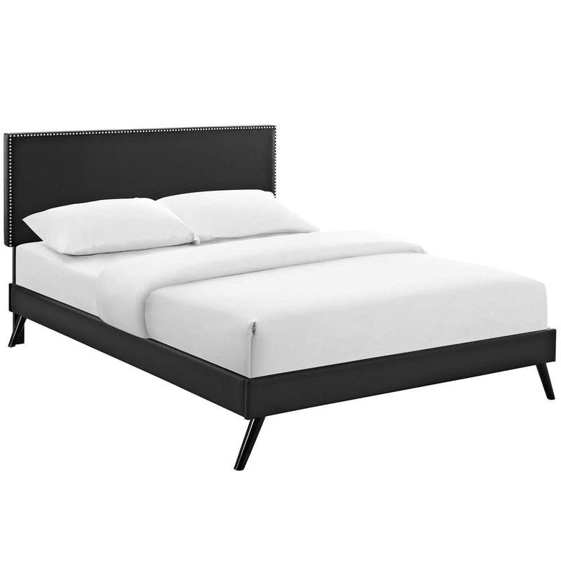 Macie Queen Vinyl Platform Bed with Round Splayed Legs image