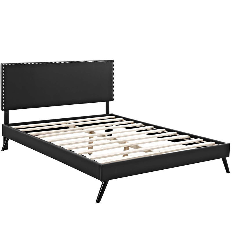 Macie Queen Vinyl Platform Bed with Round Splayed Legs