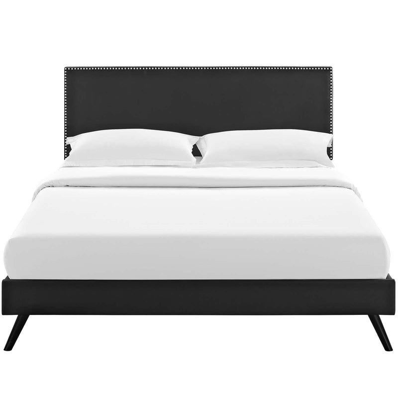 Macie Queen Vinyl Platform Bed with Round Splayed Legs