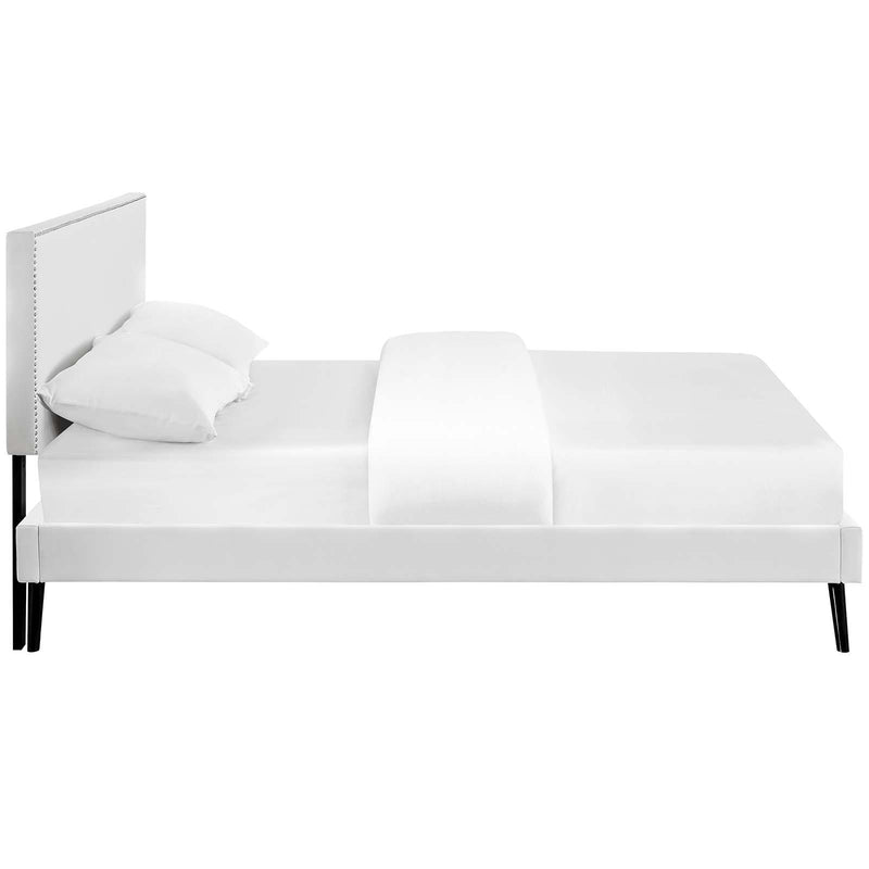 Macie Queen Vinyl Platform Bed with Round Splayed Legs