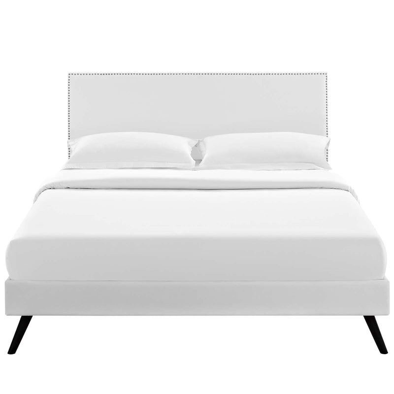 Macie King Vinyl Platform Bed with Round Splayed Legs