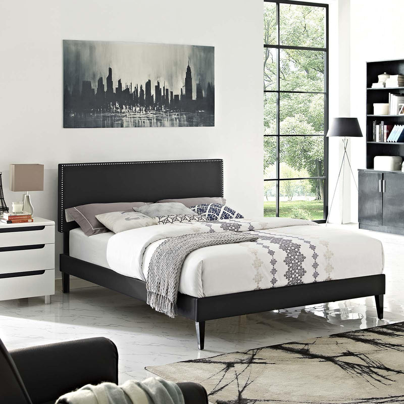 Macie Queen Vinyl Platform Bed with Squared Tapered Legs