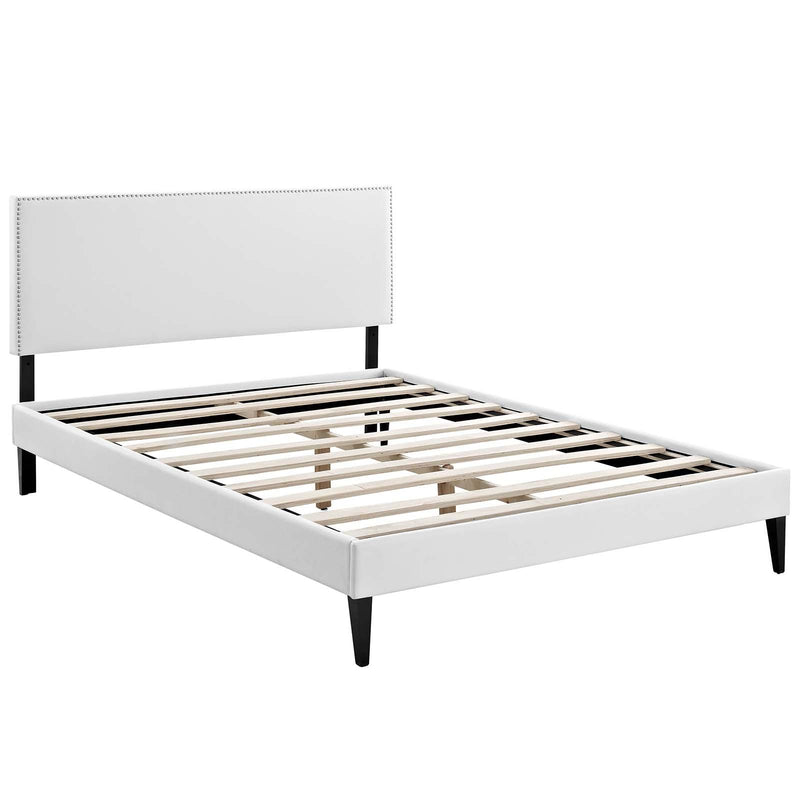 Macie King Vinyl Platform Bed with Squared Tapered Legs