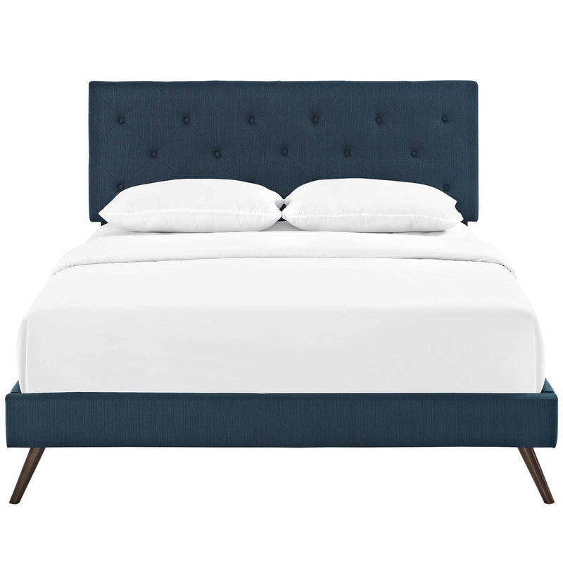 Tarah Queen Fabric Platform Bed with Round Splayed Legs