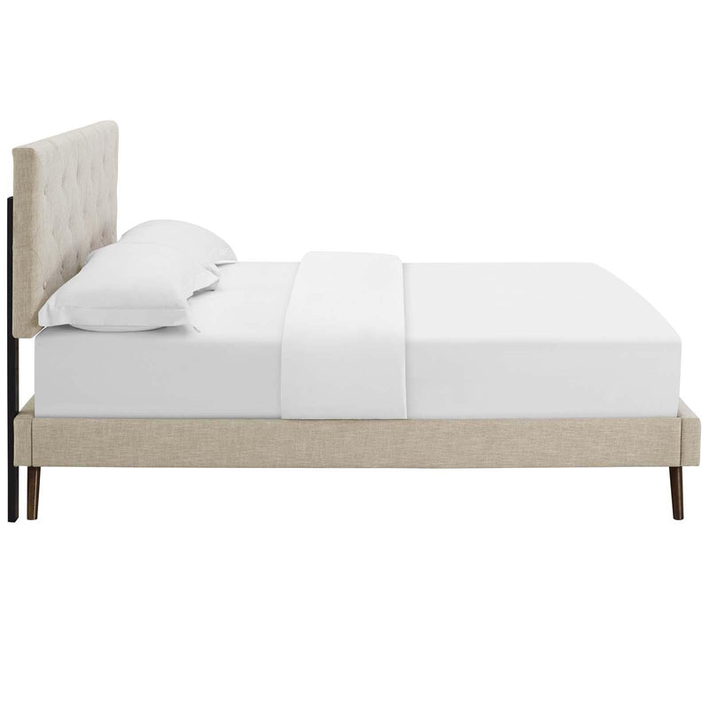 Tarah Queen Fabric Platform Bed with Round Splayed Legs