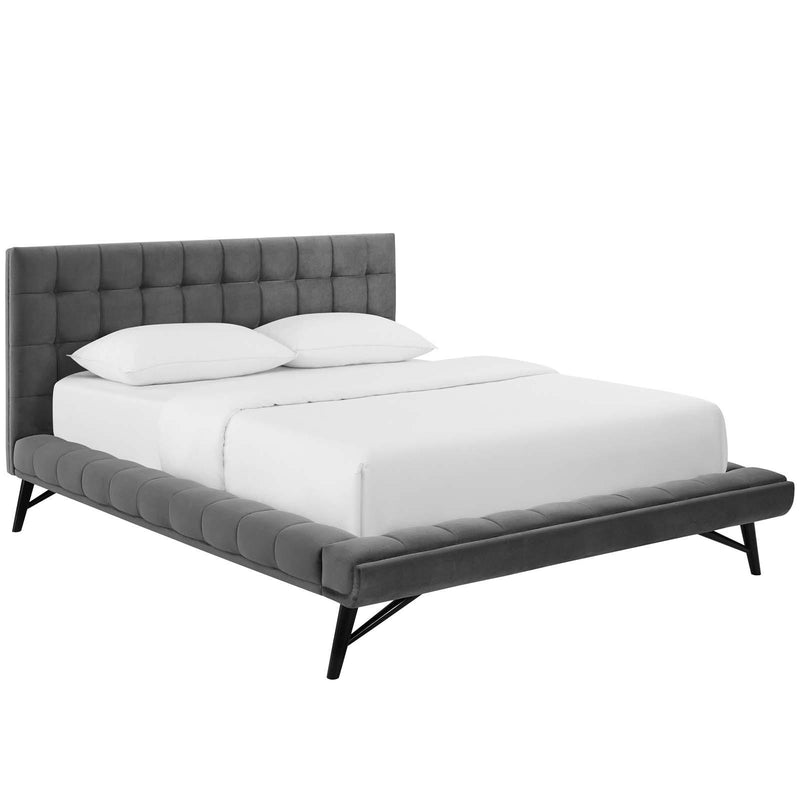 Julia Queen Biscuit Tufted Performance Velvet Platform Bed image