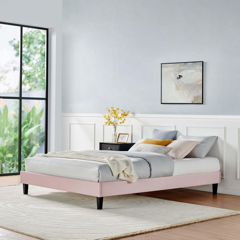 Reign Queen Performance Velvet Platform Bed Frame