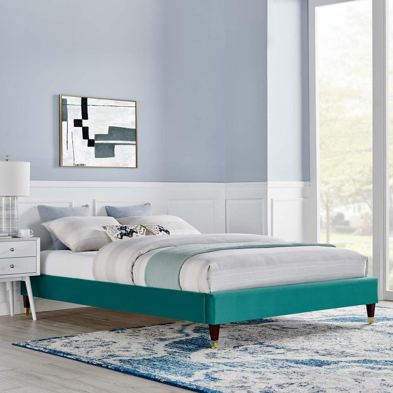 Harlow Twin Performance Velvet Platform Bed Frame