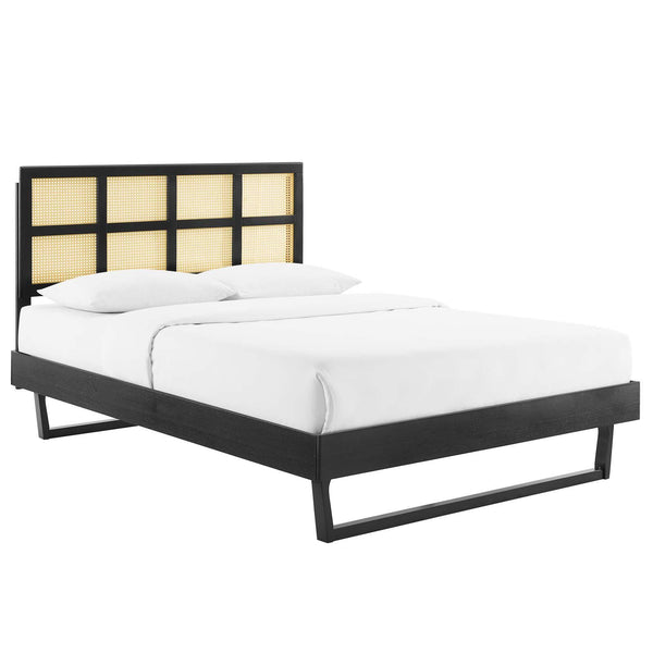 Sidney Cane and Wood Full Platform Bed With Angular Legs image